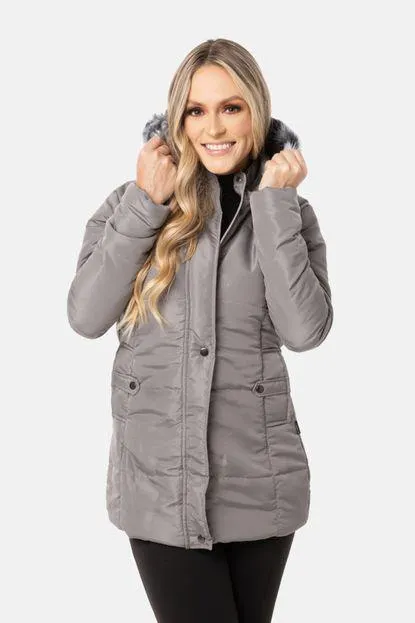 Casaco Jaqueta Sobretudo Capuz Removível Carbella Winter Cinza