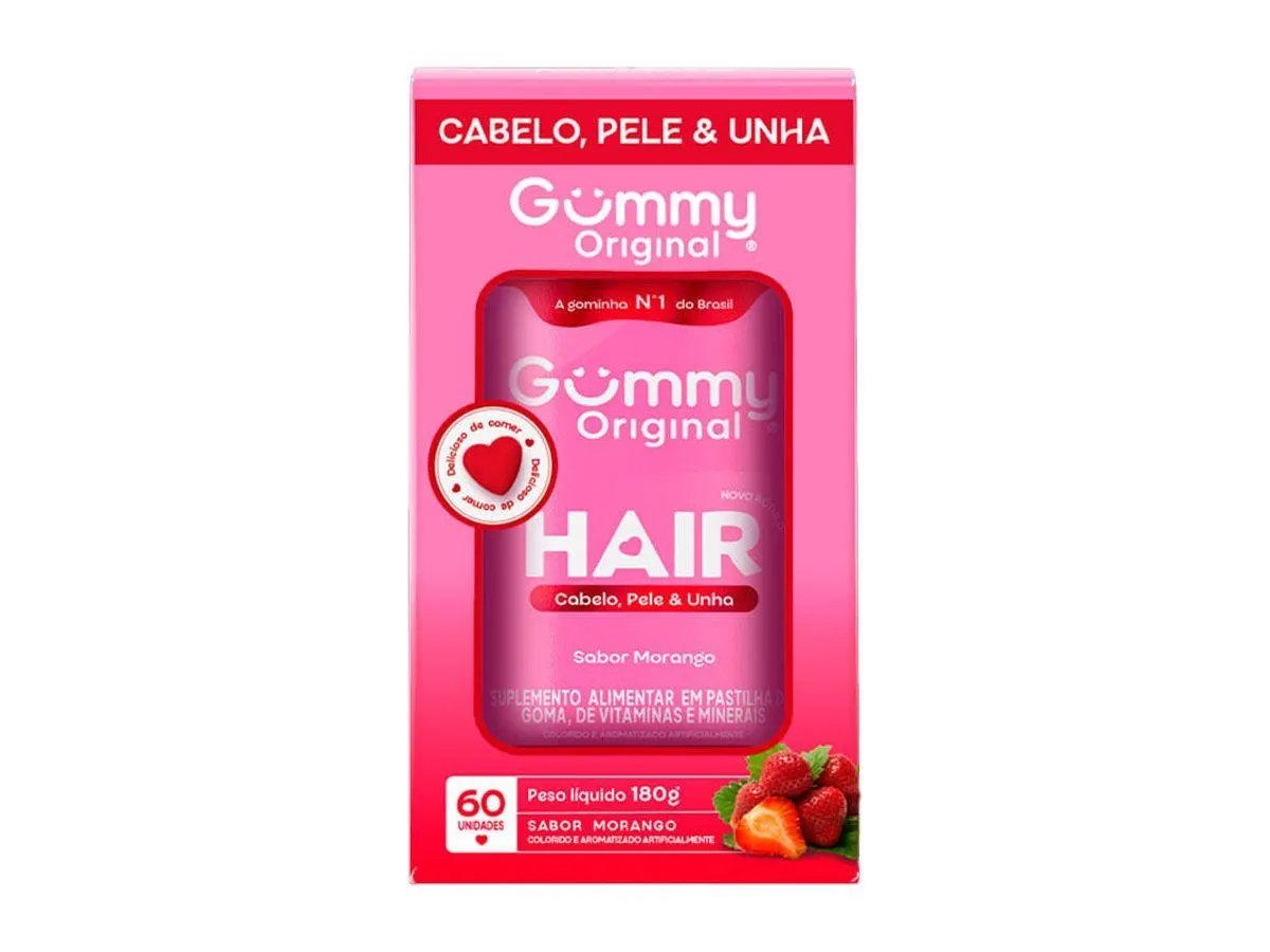 Suplemento Alimentar Gummy Hair Original Cabelo, Pele e Unhas Sabor Morango 60 Unidades