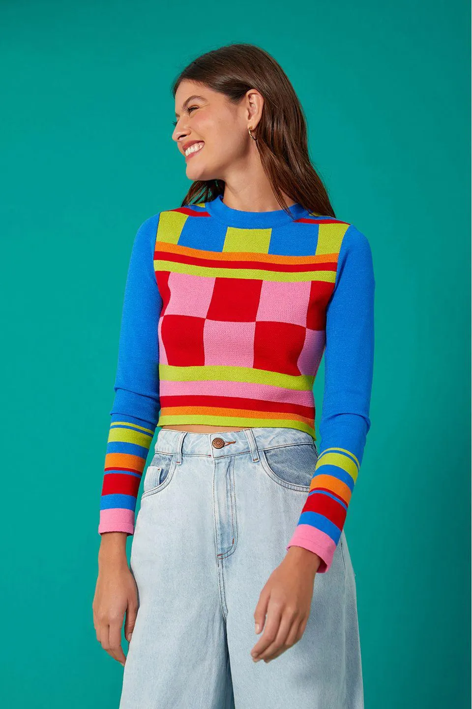 Blusa Tricot Jacquard Colorblock