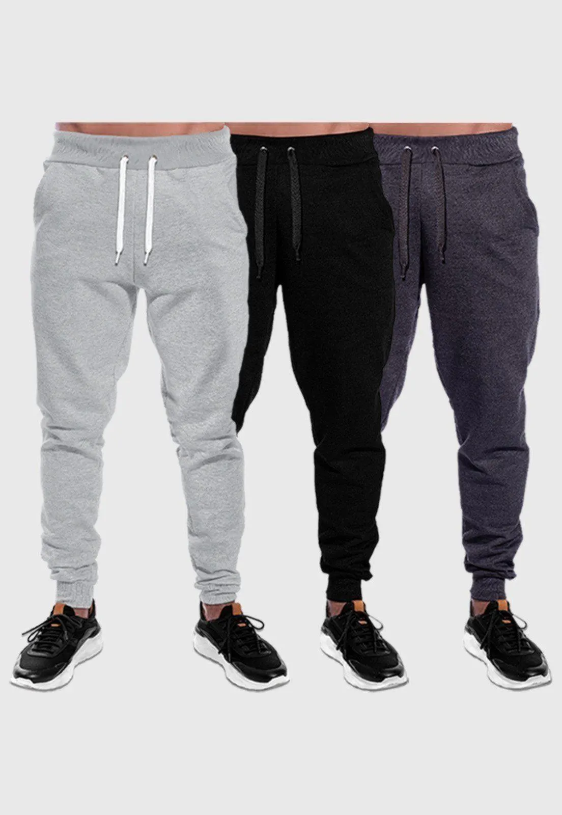 Kit 3 Calças Moletom Flanelado Masculino Lisas Lisas Benellys Cinza Claro Preto Chumbo