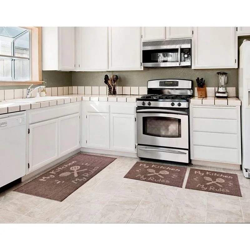 Jogo de Tapetes para Cozinha Eco 3 Peças My Rules Marrom - Têxtil J. Serrano