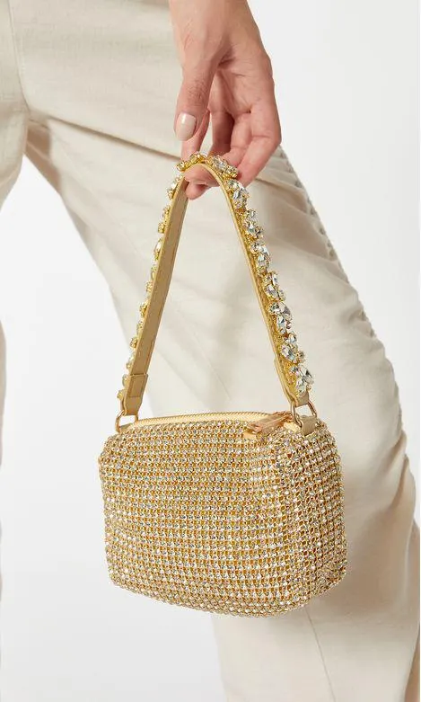 Bolsa Strass Alça Pedras - Ouro