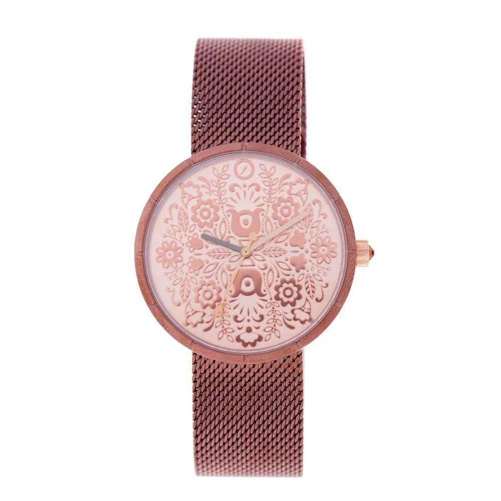 Relógio Analógico Feminino Viva México Folhagens Marrom - RE.MT.1446.9502 M