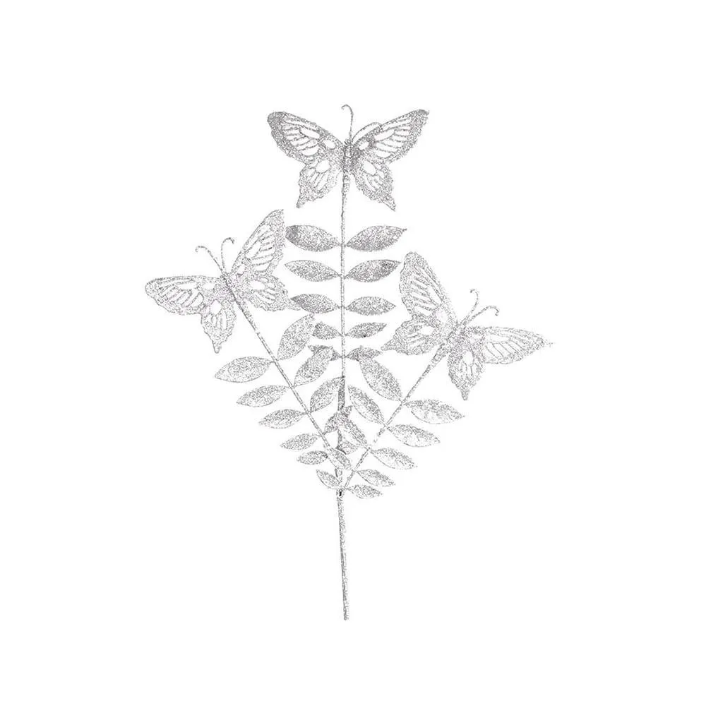 Haste Borboleta Laser Grillo com Glitter Prata com 2 unidades