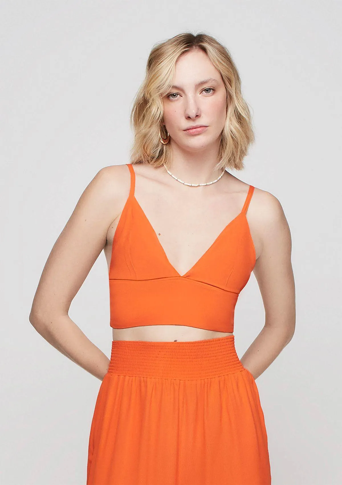 Top Triângulo Alças Finas Em Viscose - Laranja