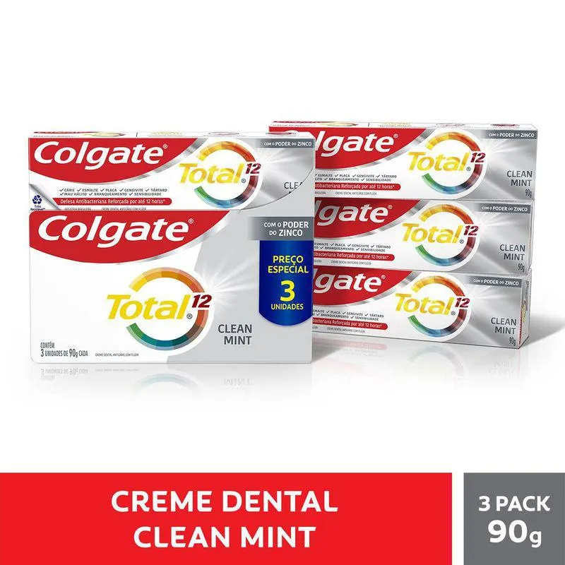 Pack Creme Dental Clean Mint Colgate Total 12 3 Unidades 90g Cada
