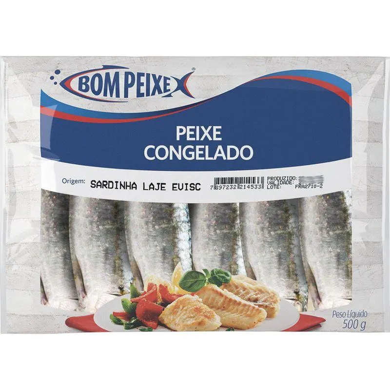 Peixe Sardinha Eviscerada Bom Peixe Laje Pacote Congelado 500g