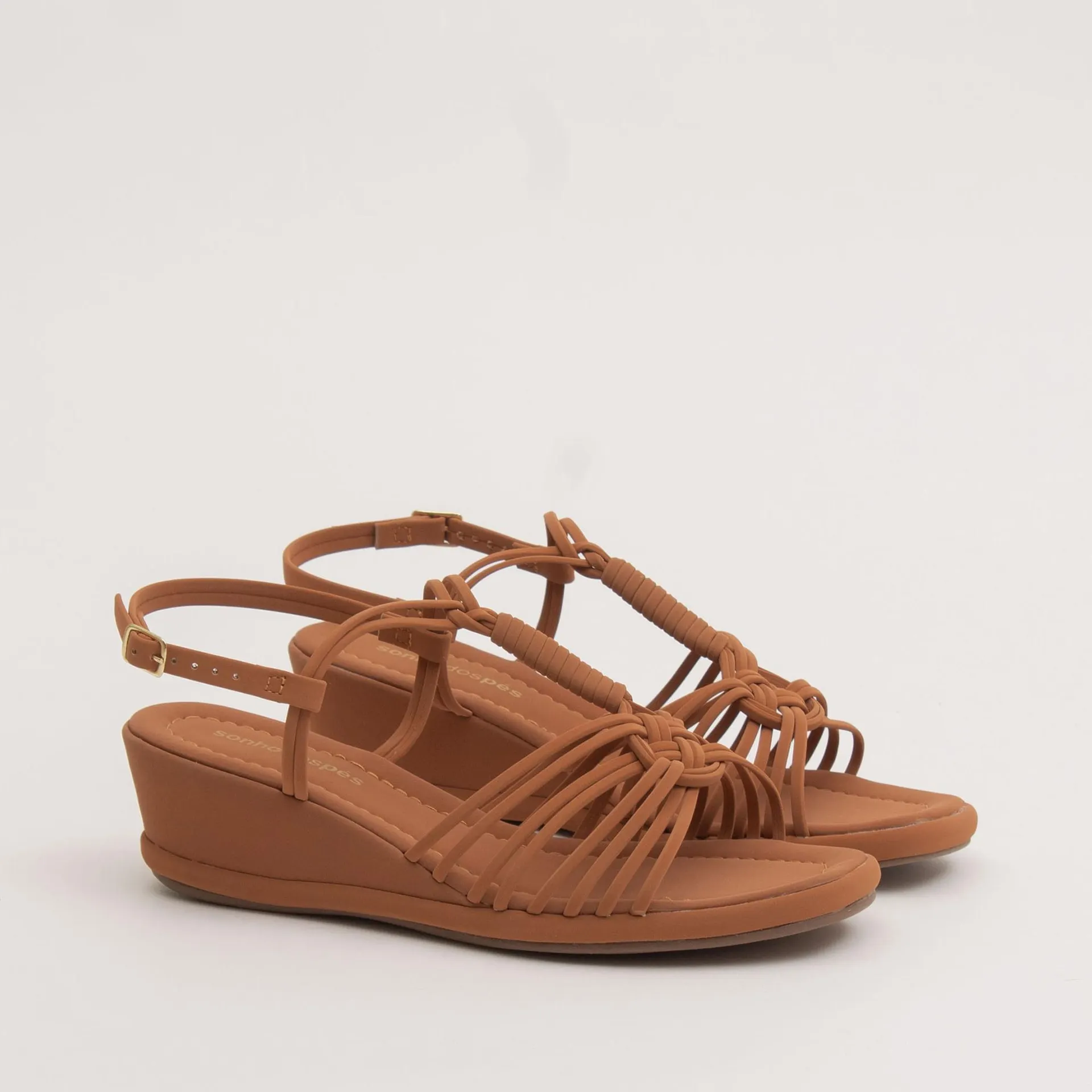 Anabela em nobuck com cabedal macrame - CAMEL