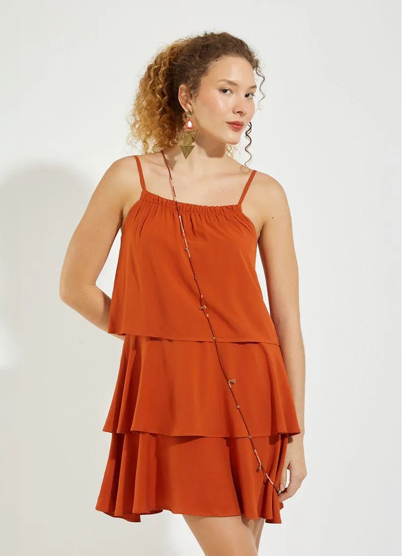 Vestido viscose camadas marrom