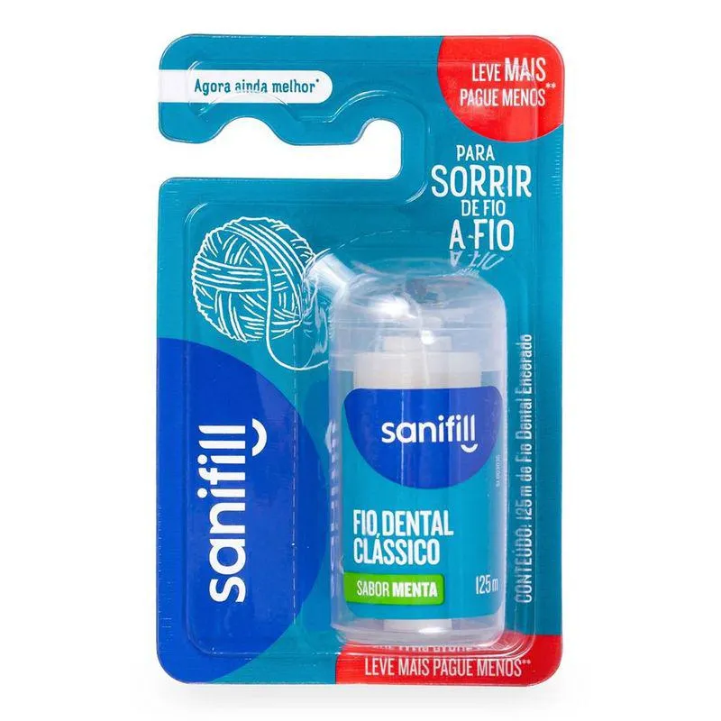 Fio Dental Sanifill Clássico Sabor Mental 125 metros – Leve Mais, Pague Menos