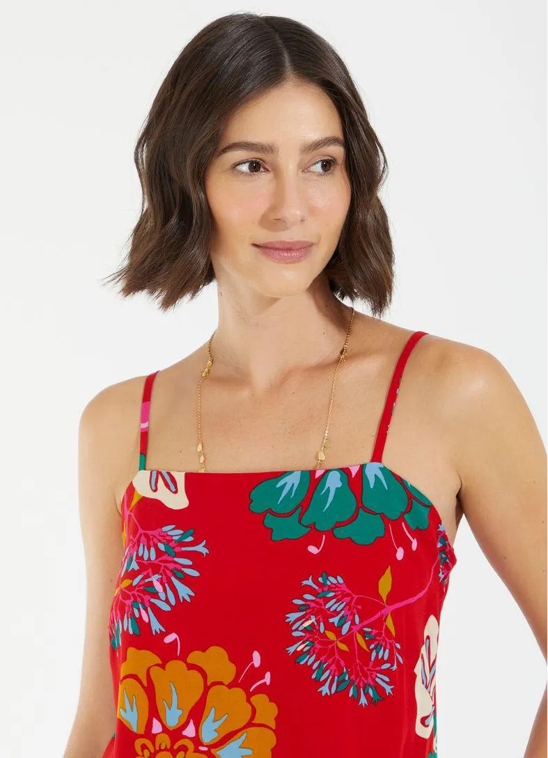 Blusa alça estampada prosa vermelho