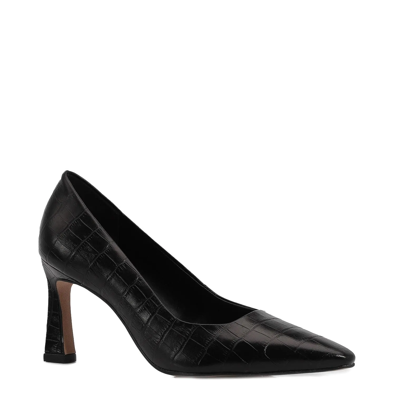 Scarpin Couro Croco Preto