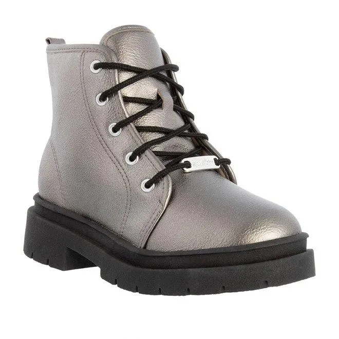 Bota Coturno Infantil Molekinha Plataforma Tratorada Metalizada Prata