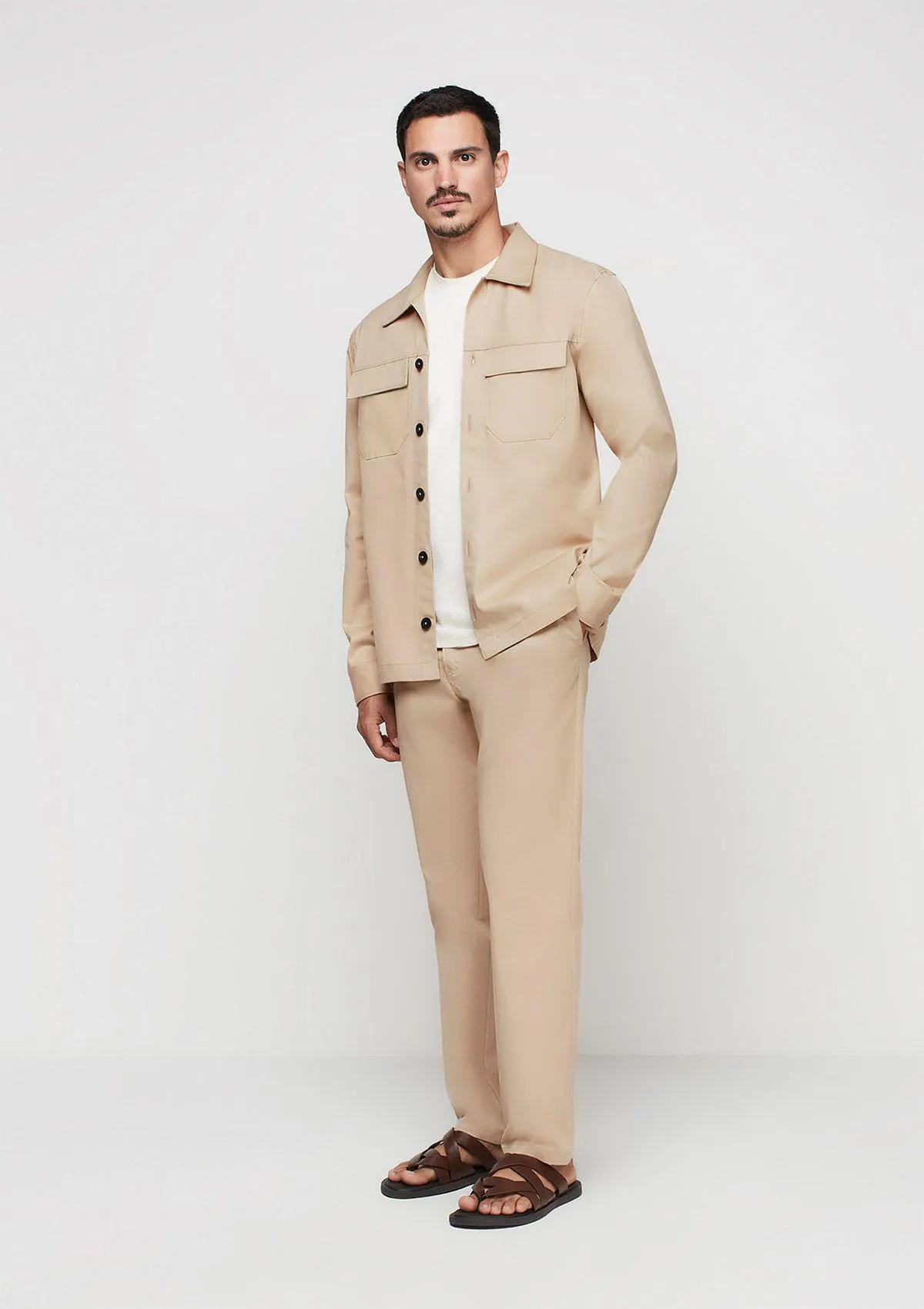 Jaqueta Masculina Reta Em Tecido - Marrom