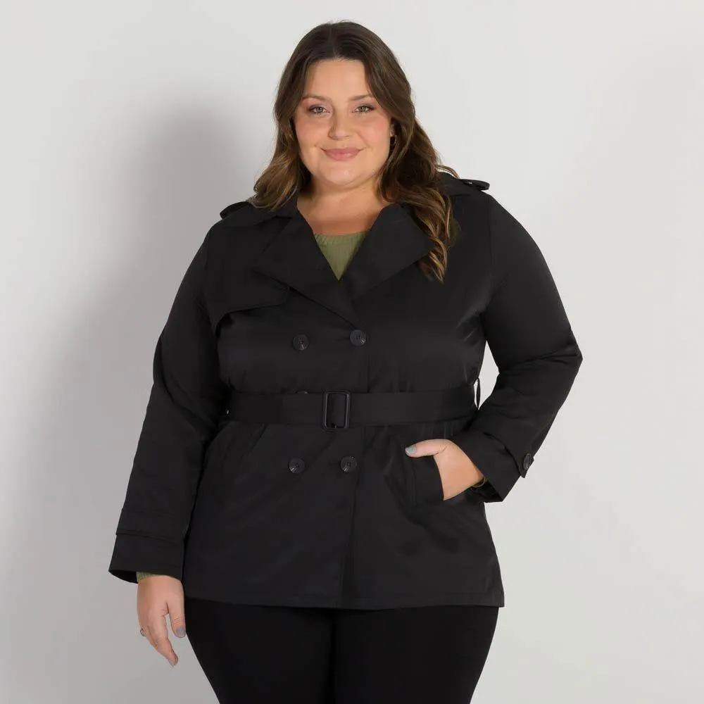 Casaco Plus Size Trench Coat Patricia Foster Mais Preto