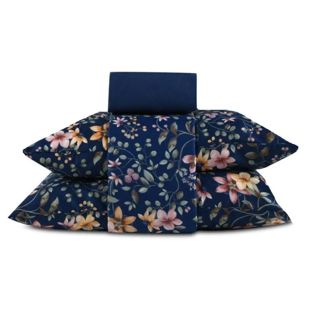 Jogo De Cama King Elegance Havan Casa 4 Pçs - Jungle Marinho Flowers
