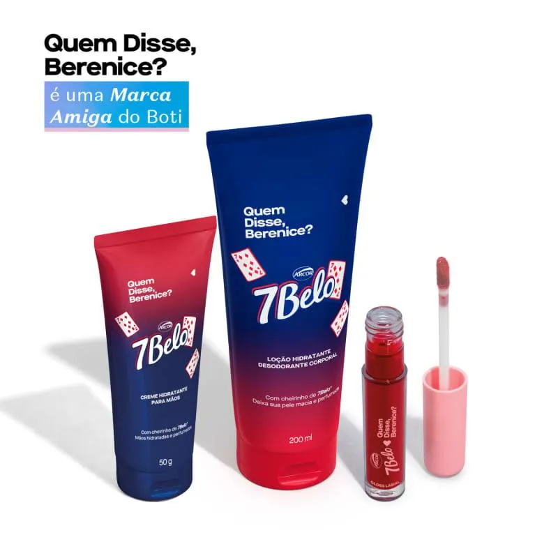 Combo 7Belo QDB: Creme para Mãos 50g + Loção Corporal 200ml + Gloss Labial Explosão de Framboesa 4ml