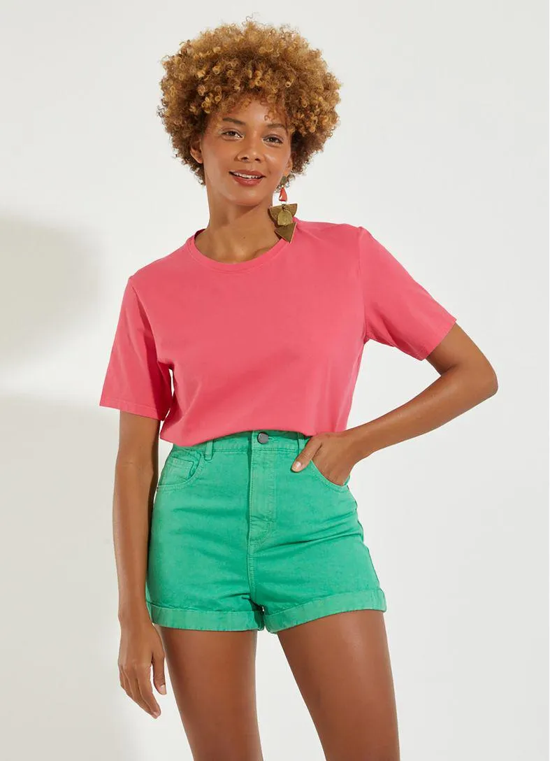 Short sarja bainha dobrada verde