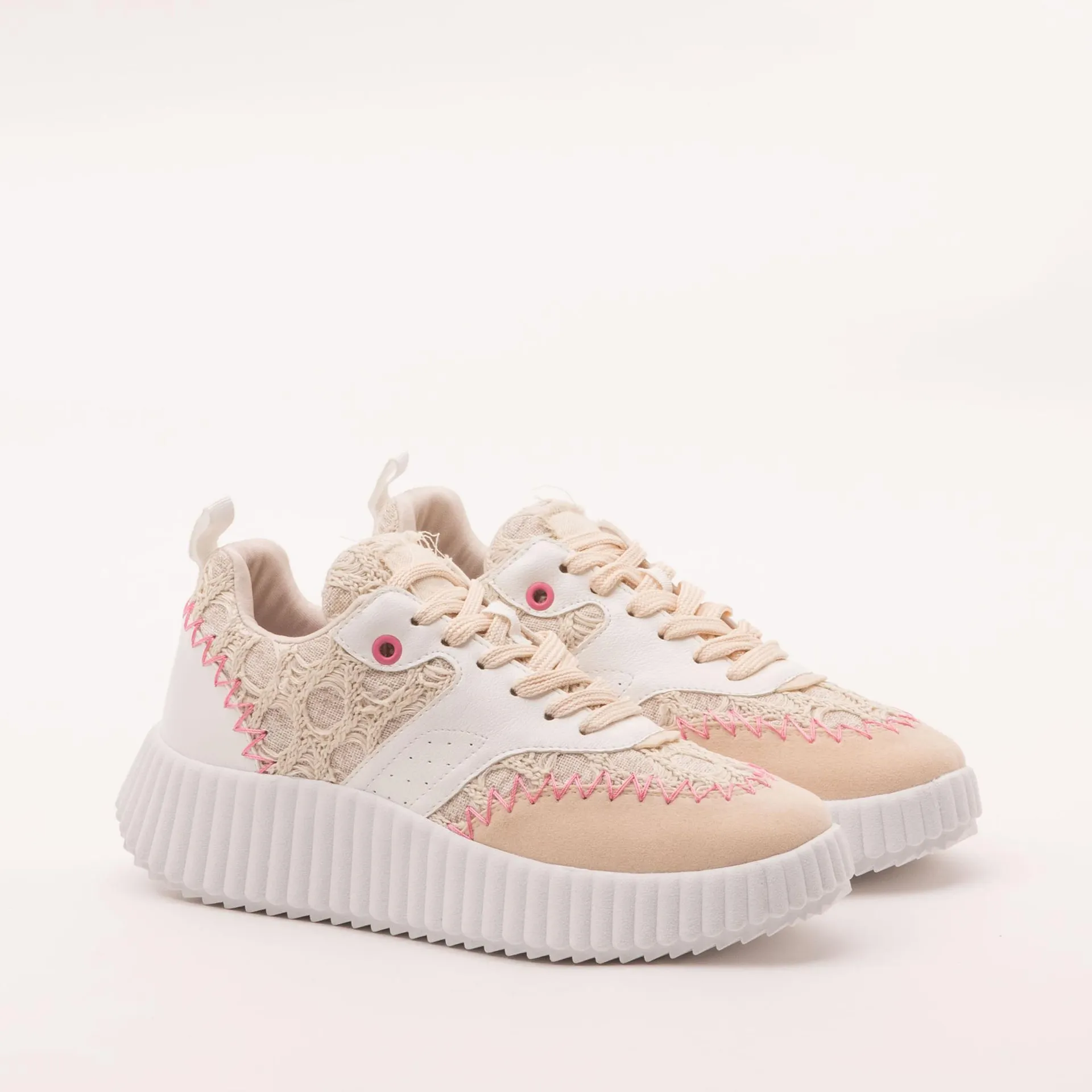 Tenis artesanal linho - BAUNILHA/PINK