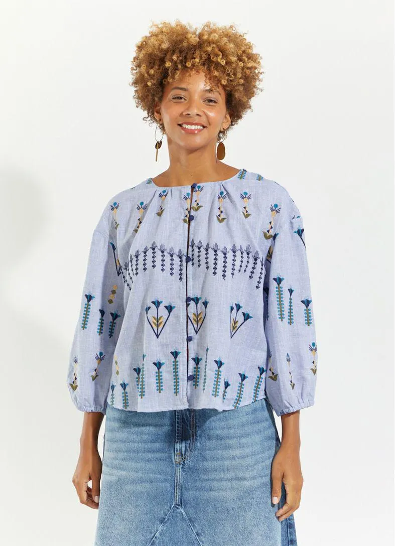 Camisa algodão bordado oásis