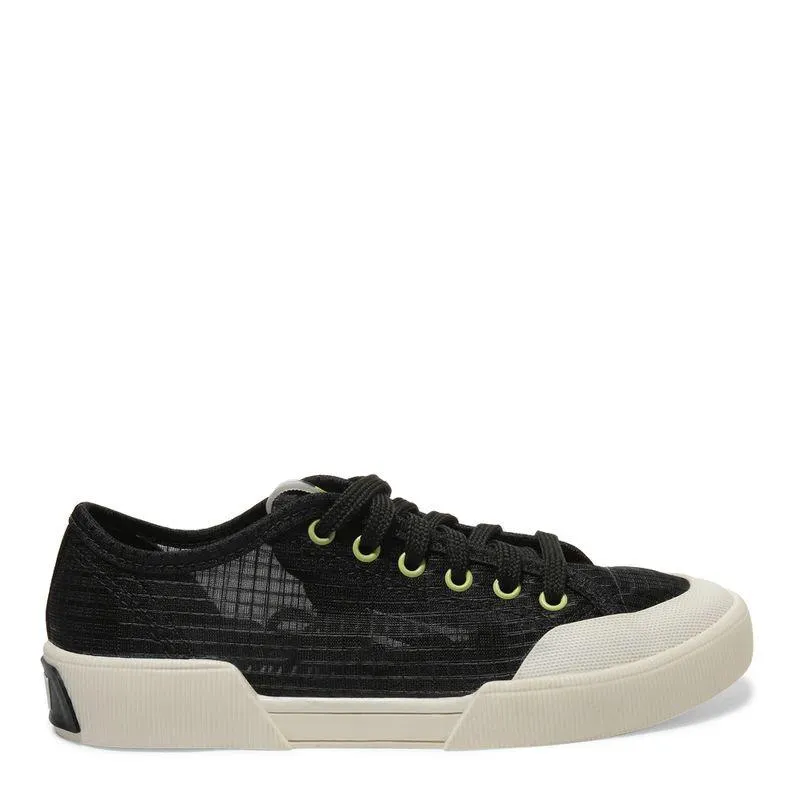 Tênis Preto Tela Cadarço Bico Redondo