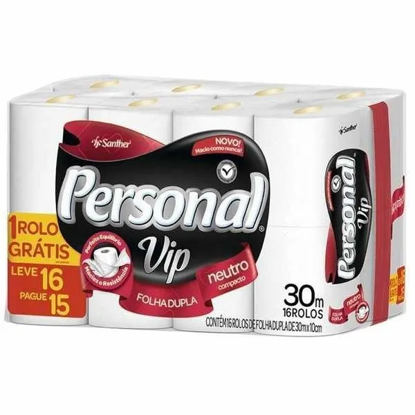 Papel Higiênico Personal Vip Folha Dupla 30m Neutro Leve 16 Pague 15 RL