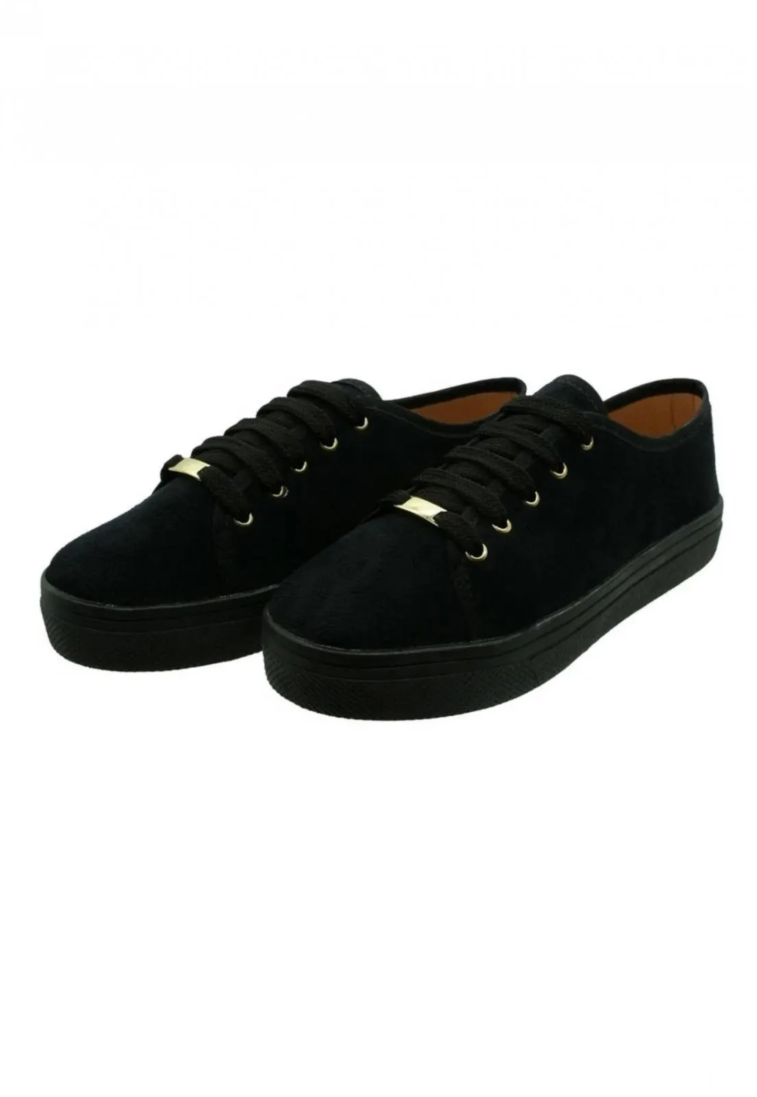 Tenis feminino casual flat forme preto confortável via angel t25