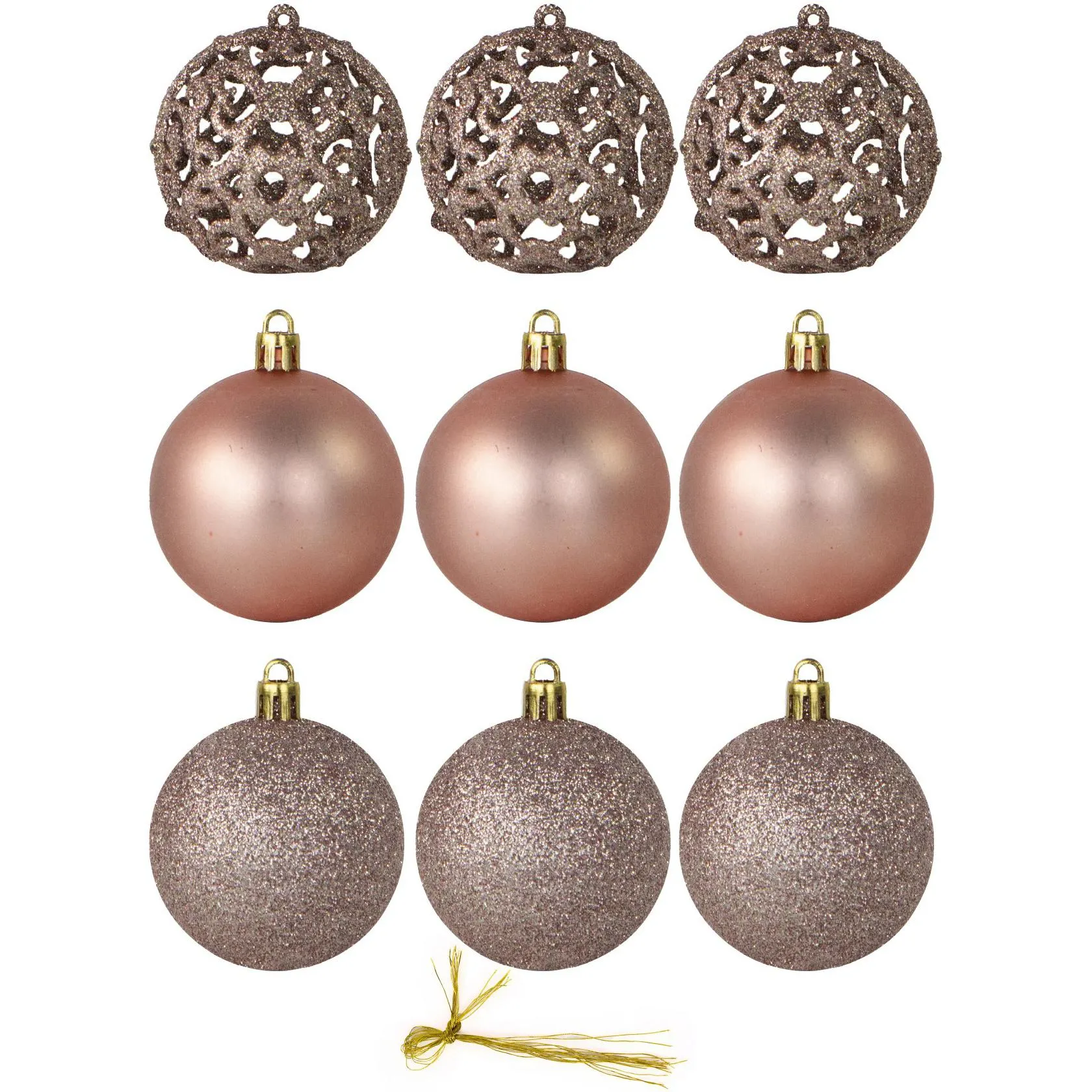 Kit de Bola de Natal Plástico 9 Peças 6cm Rosê - Bianchini