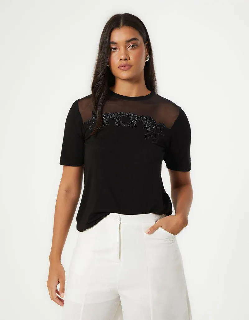 Blusa Malha Bordado Frente - Preto