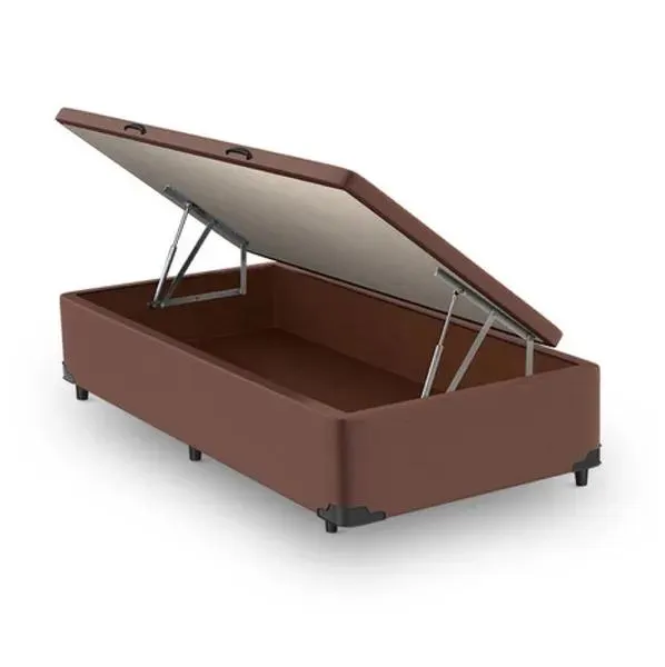 BASE CAMA BOX COM BAÚ ABERTURA LATERAL SUEDE MARROM