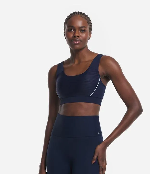 Top Esportivo em Poliamida com Bojo e Texturas Azul