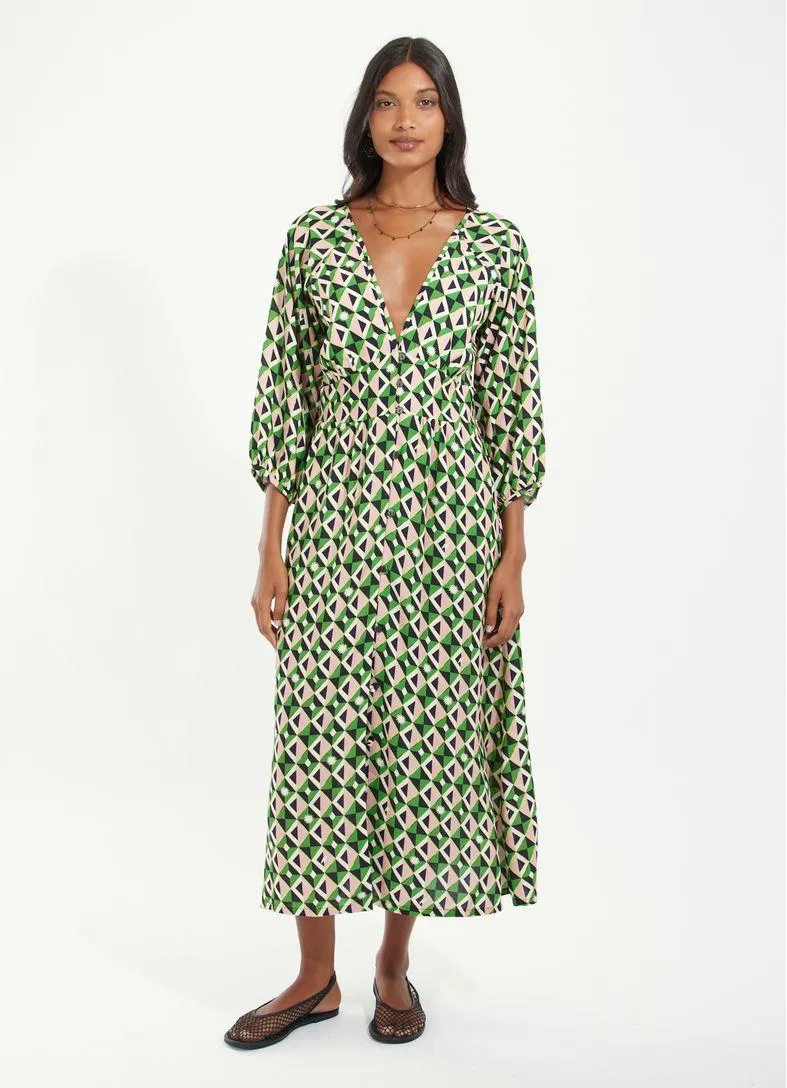 Vestido longo estampado poeira