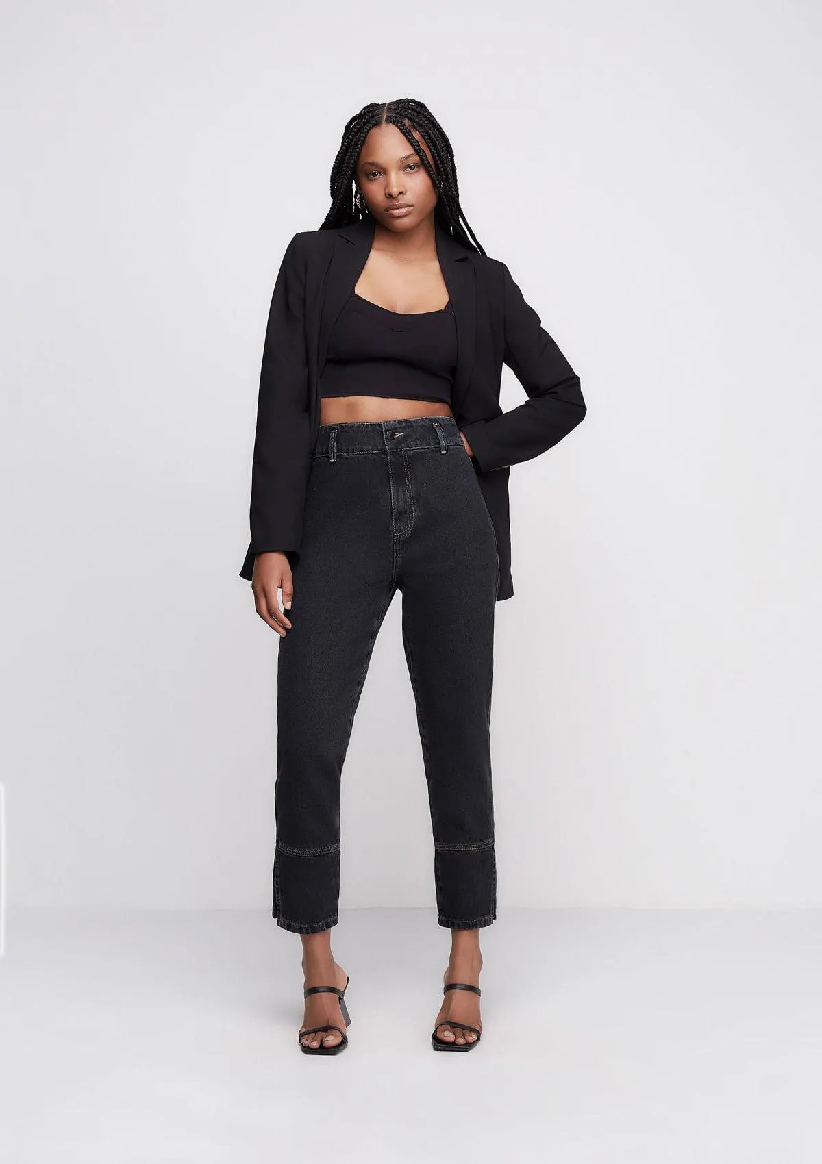 Calça Jeans Reta Cintura Super Alta E-co2 Denim - Preto