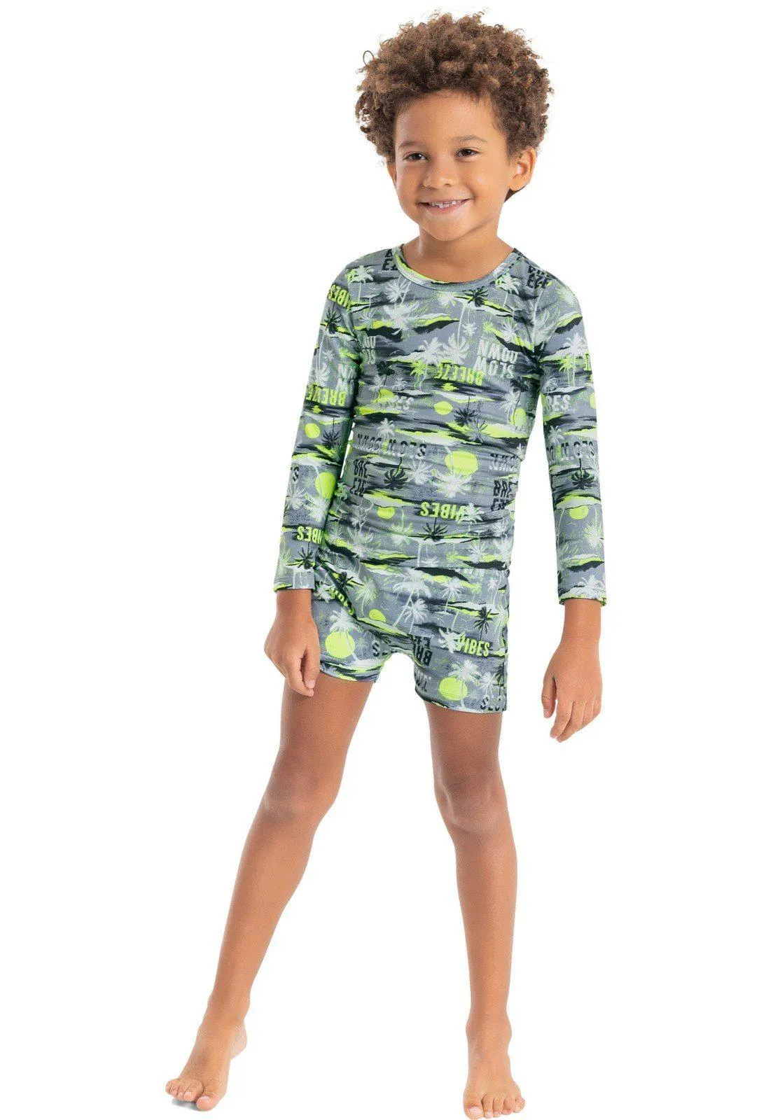 Sunga Boxer Em Poliéster FPS 50 Infantil Quimby Cinza