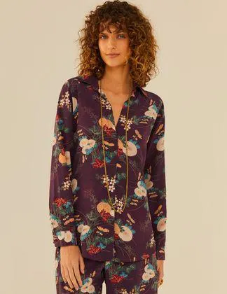 Camisa Seda Estampa Kimono Figo