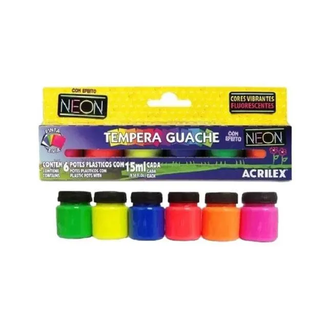 Estojo Tempera Guache Neon com 6 Cores - Acrilex