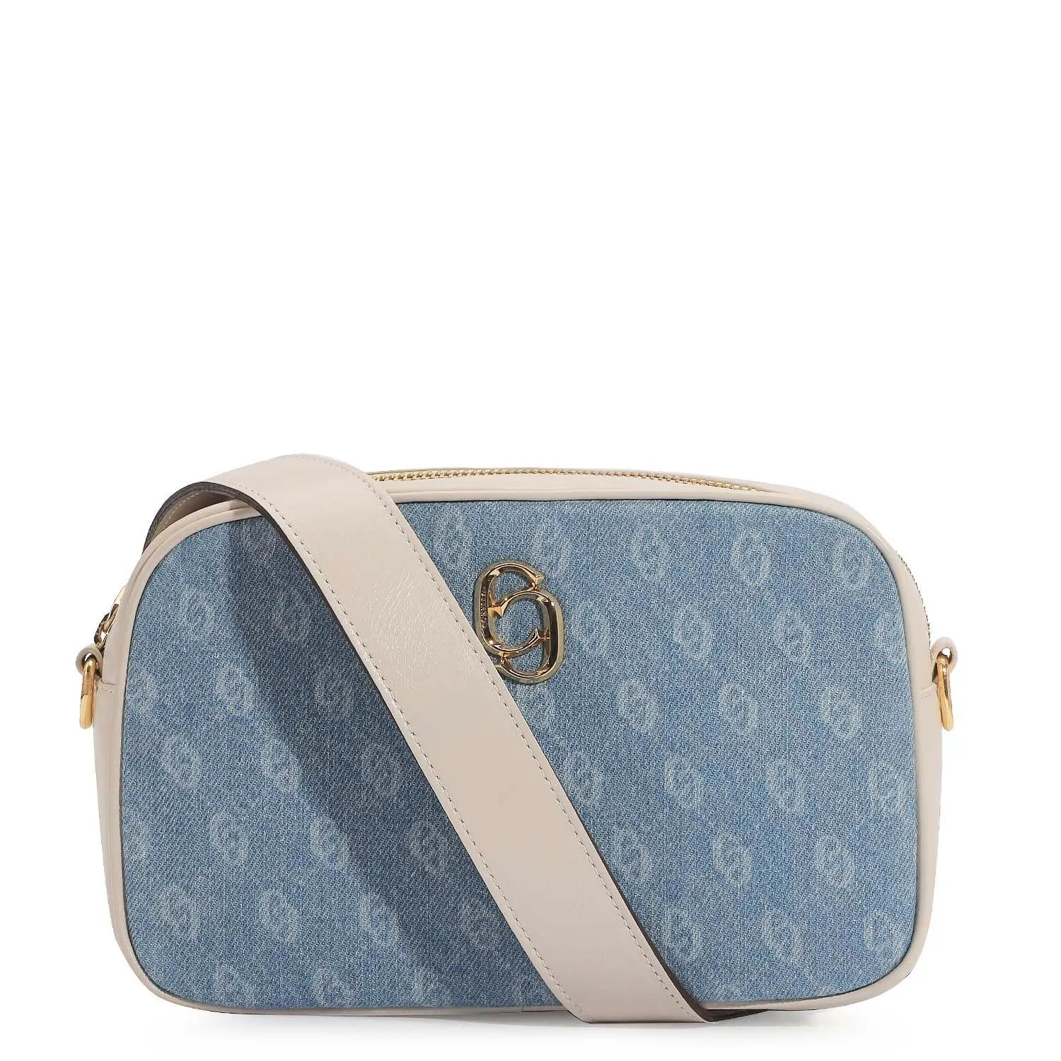 Bolsa Transversal Monograma Jeans/Couro Off White