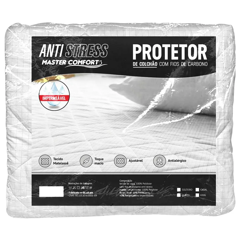 Protetor de Colchão King Antistress Matelado Impermeável Branco193x203x40cm 10220265 - Master Comfort