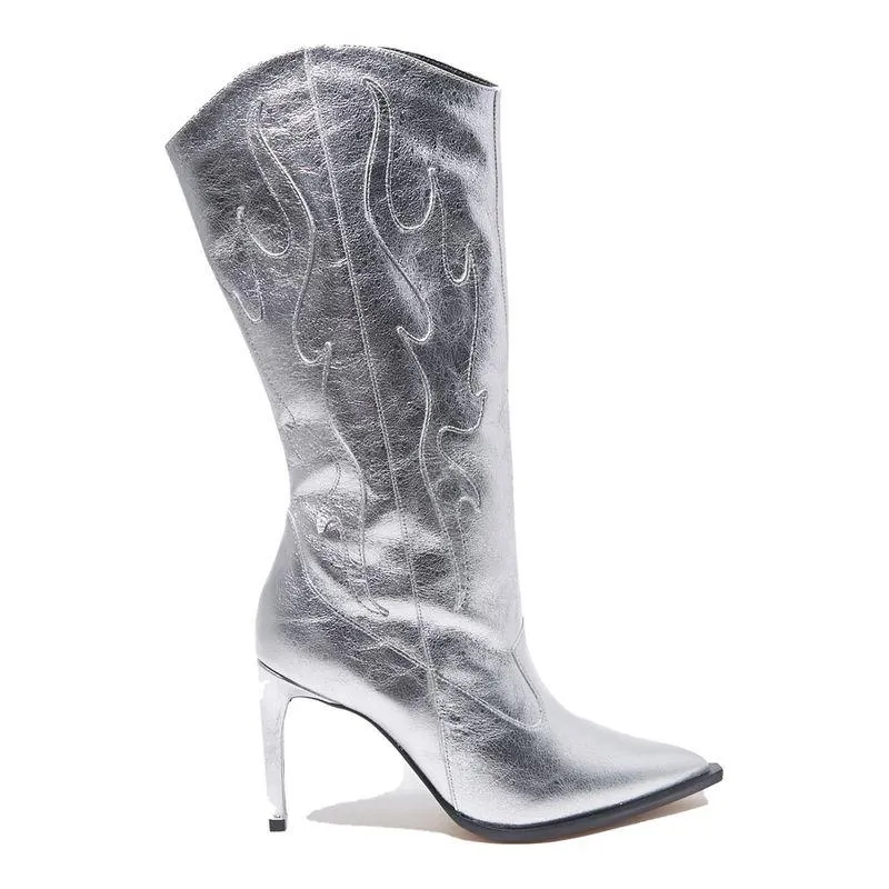 Bota Western Prata Metalizada Salto Fino