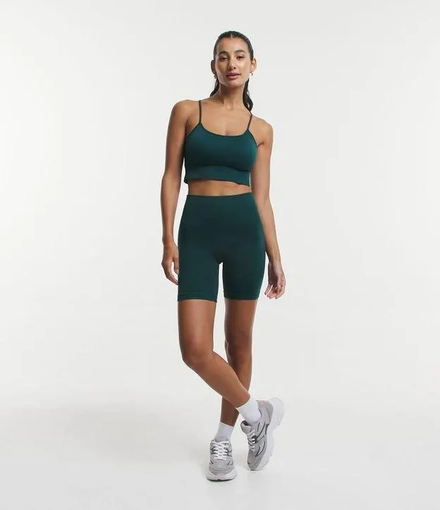 Bermuda Esportiva Sem Costura Texturizada Verde Escuro