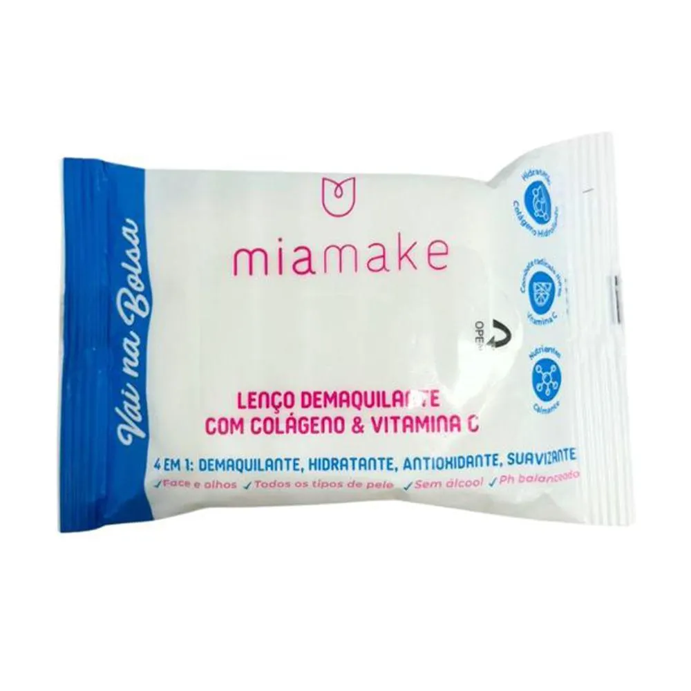 Lenço Demaquilante 4 Em 1 Com Colágeno & Vitamina C Vai Na Bolsa 42g Ref.464 Mia Make