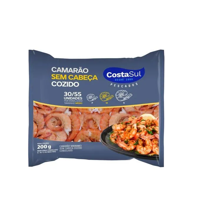 Camarão Vannamei Cozido Costa Sul Tamanho Médio 200g