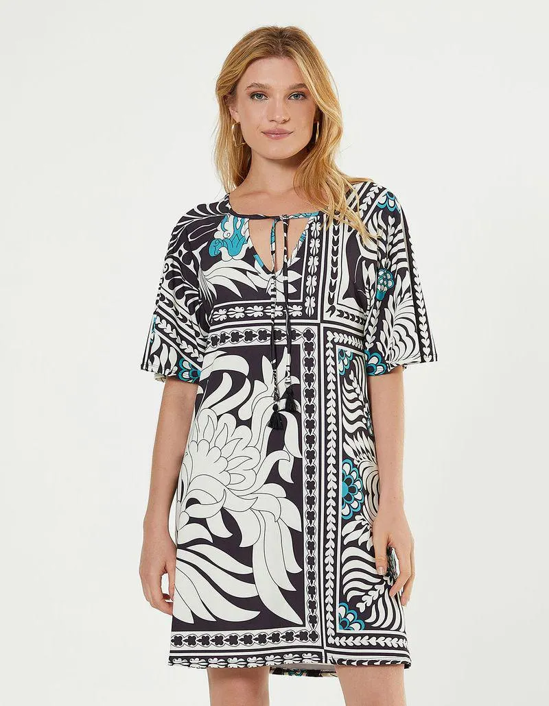 Vestido Curto Estampado Lenço Lola - Preto