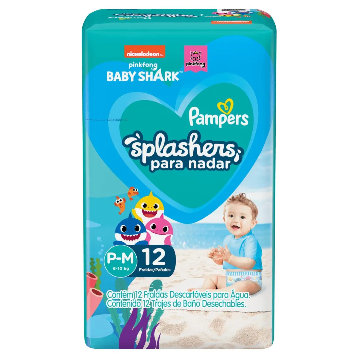 Fralda para Piscina Pampers Splashers Baby Shark P-M - 12 unidades