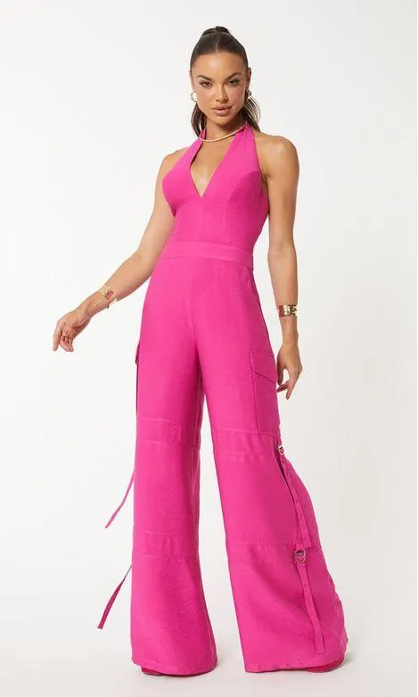 Macacão Utilitário Frente Única Amarração - Rose Violet