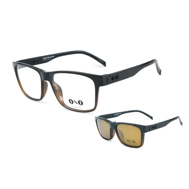 Óculos Clipon Ono, Meaípe, modelo ON0031CP, cor preto com marrom, tamanho 56