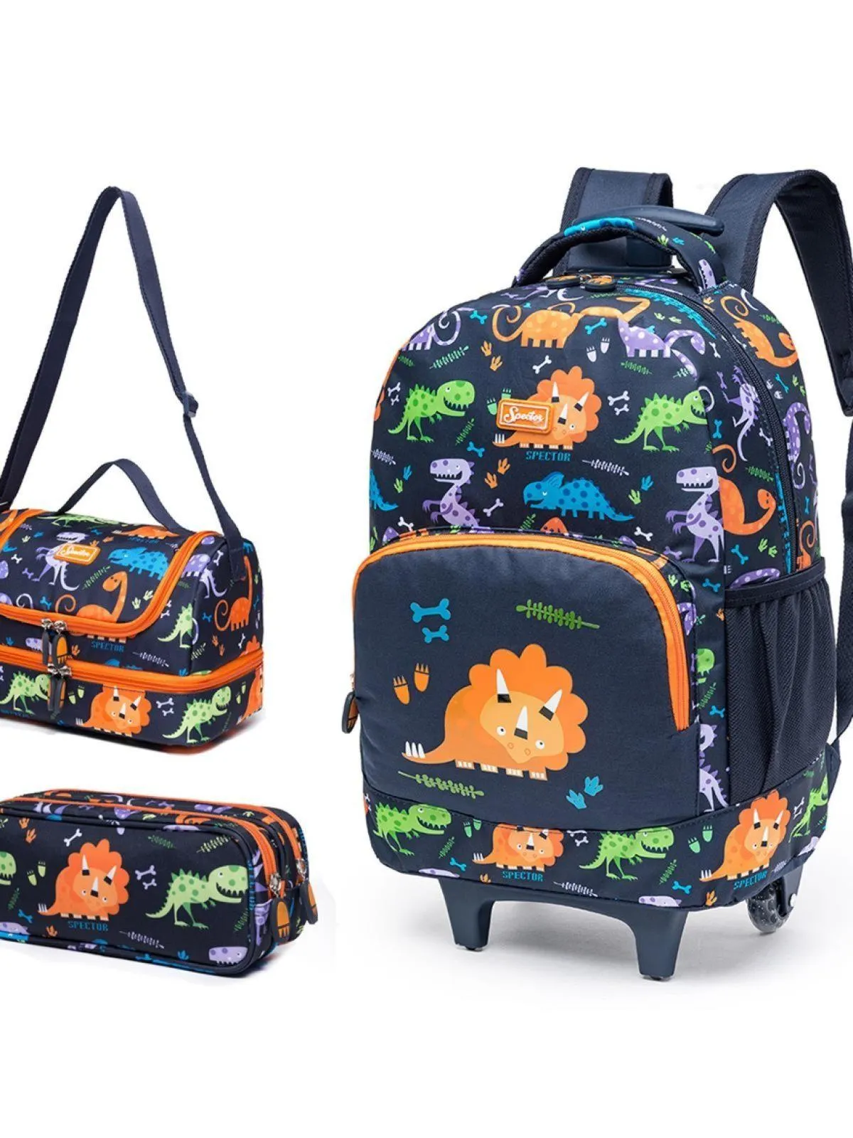 Kit Mochila De Rodinha Lancheira Estojo Spector Dinossauro Reforçada Escolar Juvenil