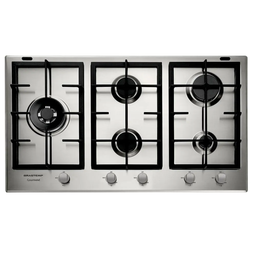Cooktop 5 Bocas Brastemp Gourmand Inox com Duplachama e Trempe com Ferro Fundido - BDK90DR