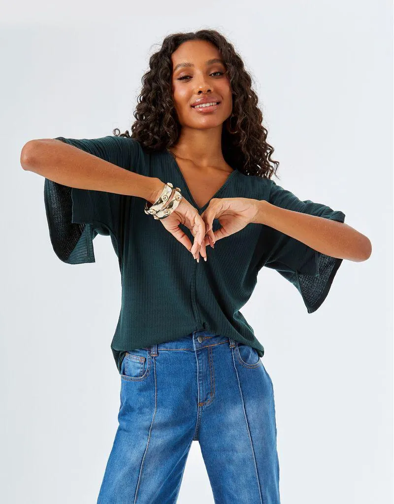 Blusa Claudia Canelado Lisa - Verde Garrafa