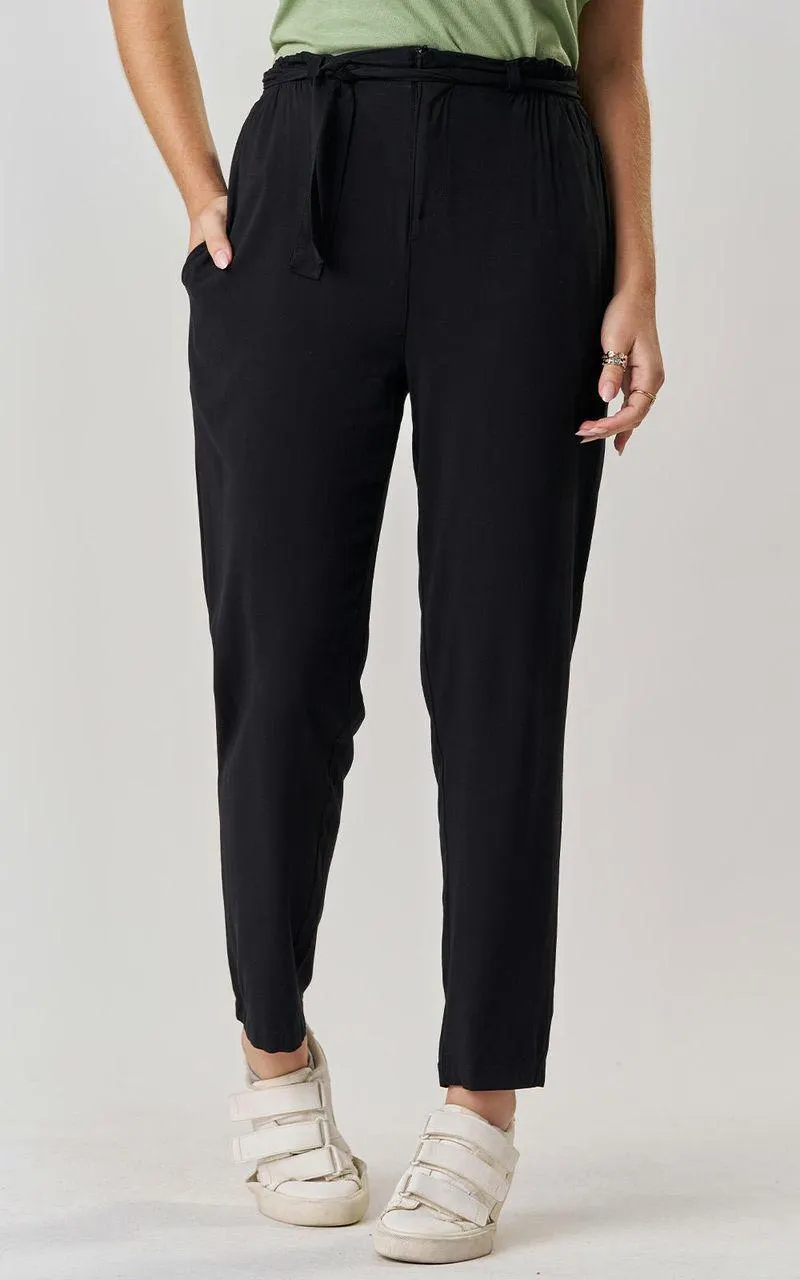 Calça reta Luar Natural cós clochard c/ faixa - PRETO